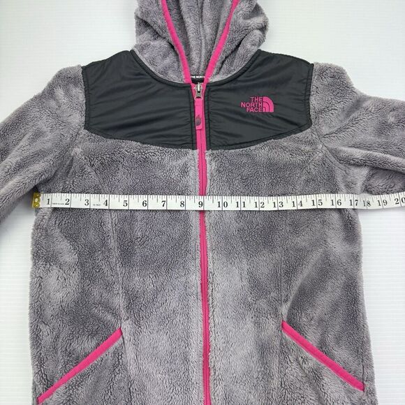 The North Face Oso Full Zip Fleece Hoodie Jacket Gray Pink Girls Large 14 / 16 - Picture 7 of 8